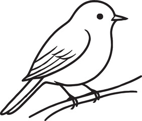 Charming Black and White Illustration of a Bird Perched Peacefully on a Branch Simple yet Elegant