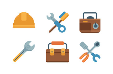 Flat Icons of Various Construction and Repair Tools