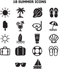 Colorful summer icons in flat style