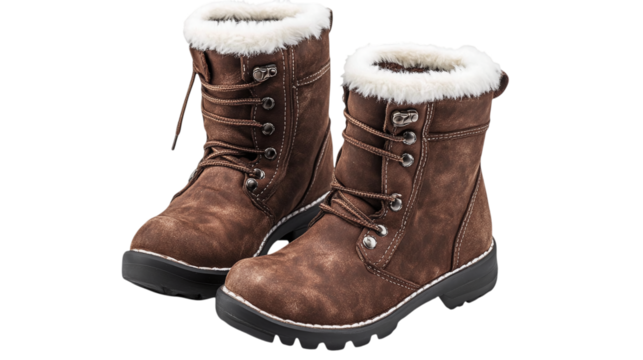 • A pair of cozy winter boots with fluffy lining, isolated on white background in HD 