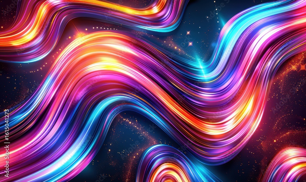 Poster abstract fluid wave pattern design featuring vibrant colors and light swirls