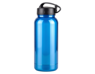 Sports water bottle with flip-top lid, standing upright
