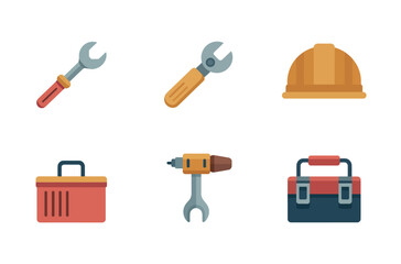 Flat Icons of Various Construction and Repair Tools