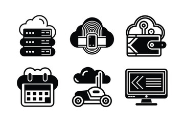 Digital technology icons depicting secure cloud computing, advanced data security, and future innovation for connected systems.