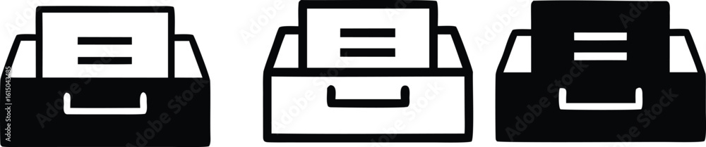 Poster black white filing cabinet with documents paper office vector bundle collection set pack object temp
