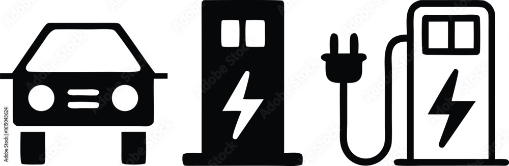 Poster electric car charging station with vehicle vector bundle collection set pack object template element
