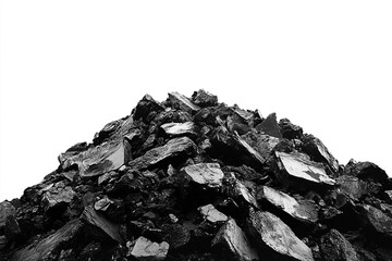 Monochromatic landscape depicting an abstract mountain of raw mineral fragments