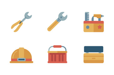 Flat Icons of Various Construction and Repair Tools