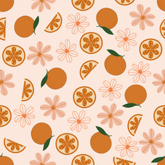 Floral pattern seamless ,Orange fruit flower seamless pattern ,aesthetic ,flowers pattern design Seamless flower pattern with colorful little flowers. Simple flat bright flowers background