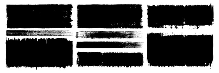Straight line vector brush strokes. Hand-drawn washes, smears. Chinese or Japanese calligraphy black ink brushstrokes. Rough grunge thick paint line texture. Vintage sketch rectangle textboxes