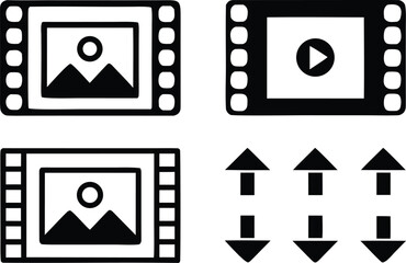 Film strip images and directional arrows picture mountain vector bundle collection set pack object template elements icons clipart illustration editable flat minimal modern banner poster object png