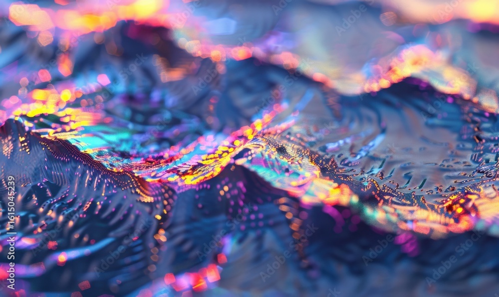 Poster abstract iridescent waves with shimmering color patterns and dynamic textures