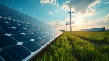 solar panels and wind turbines - Powered by Adobe