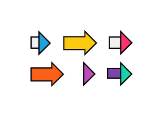 Six colorful arrows, various shapes and directions, on a black background.  Arrows are simple, geometric shapes.  Different colors including orange, yellow, and purple