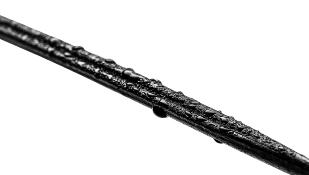Close-up of a metallic rod, wet with water droplets