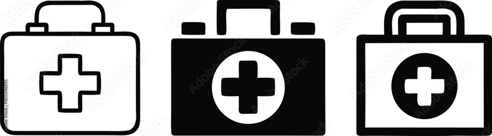 Poster medical bag icons with crosses first vector bundle collection set pack object template elements icon