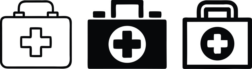 Obraz premium Medical bag icons with crosses first vector bundle collection set pack object template elements icons clipart illustration editable flat minimal modern banner poster object png eps png, poster