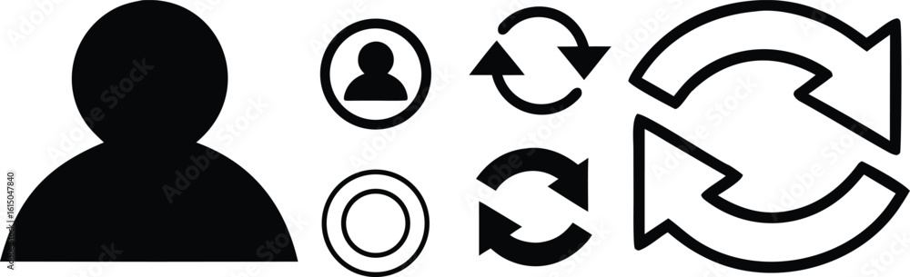 Poster silhouette person icon and circular arrow symbols user profile vector bundle collection set pack obj