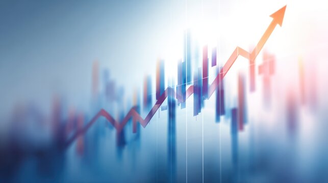 Financial Growth Visualization: An upward trending arrow symbolizes growth amidst a backdrop of blurred financial charts. The image encapsulates the essence of financial progress. 