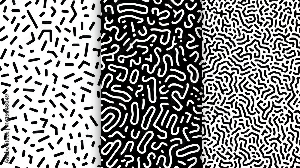 Aufkleber abstract pattern trio: a collection of three black and white abstract patterns showcasing the versat
