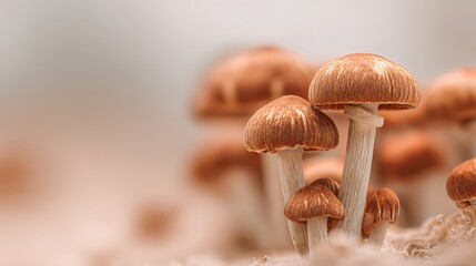 Flat mushrooms. Background with selective focus and copy space .