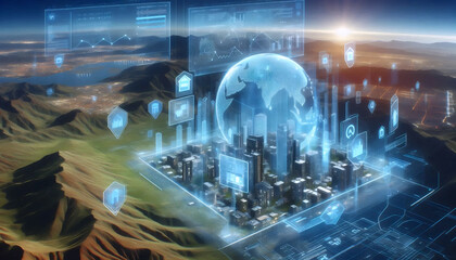 A metaverse real estate office, Ai generated image