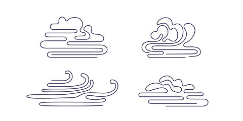 Japanese cloud outlines. Vector chinese line motif