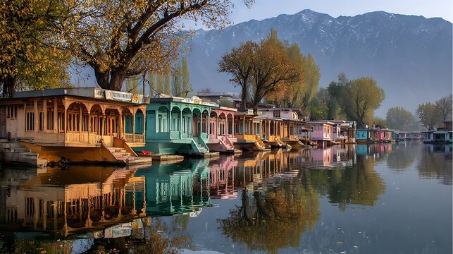 House boats on the dal lake in Srinagar .
