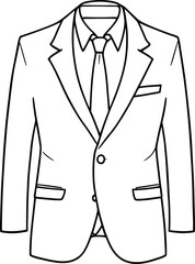 Clean line drawing of a men's suit jacket, shirt, and tie.
