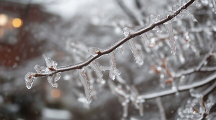 Frozen tree branches on a snowy day