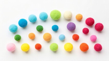 Colorful Felt Balls Arrangement on White Background