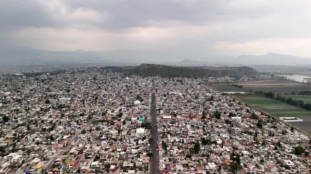 aerial shot of chalco city near mexico city