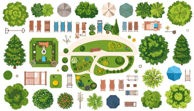 Top-down view of a park design with various elements