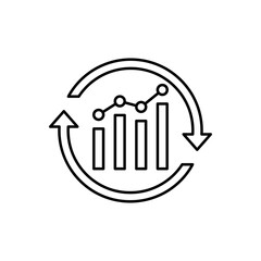 An icon showing a stock certificate with an ascending bar chart, symbolizing an Initial Public Offering (IPO) and the company's shares entering the stock market.