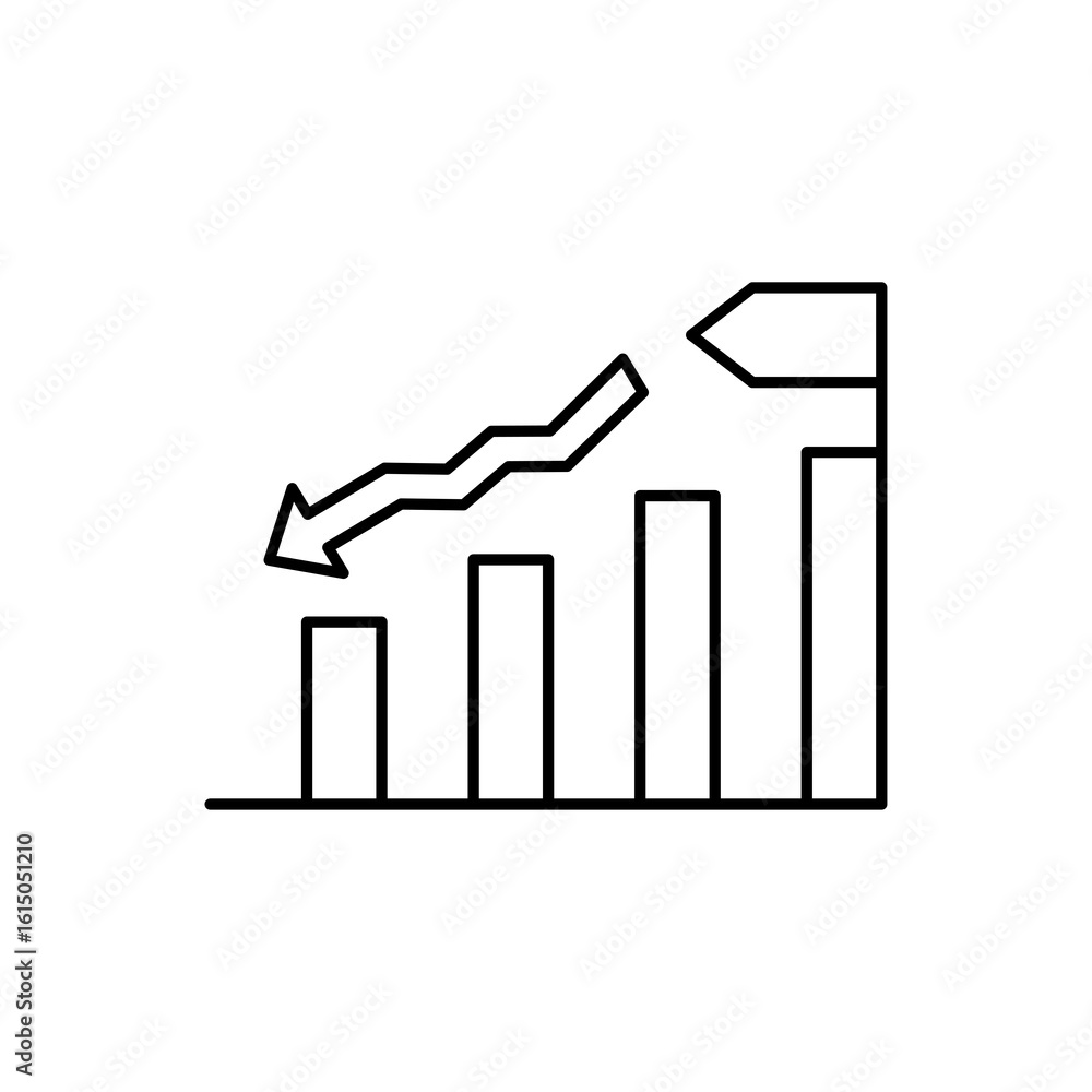 Poster an icon depicting a bar chart with a flag and a negative trend line, symbolizing a decline in perfor