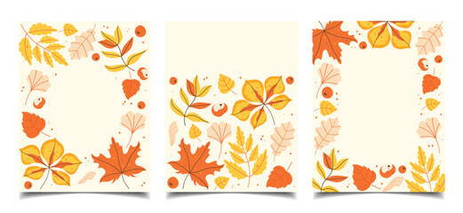 collection of minimalist posters, templates, and postcards with autumn leaves