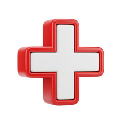Obraz premium Red and white 3D plus symbol medical cross icon isolated on black background suitable for healthcare websites and applications