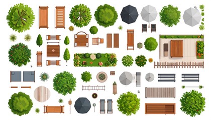 Top-down view of garden design elements