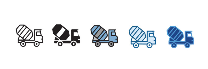 Cement Mixer Truck Icon Set – Construction Vehicle Vector Design