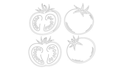 Tomato Slices and Whole Tomatoes Outline Vector Illustration for Food and Cooking