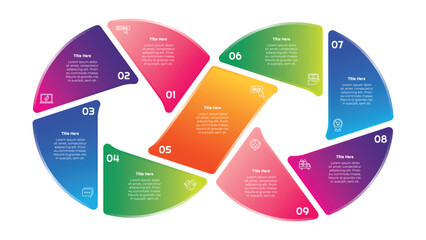 9 Steps Gradient Circle Infinity Infographic Element. Modern and clean design for presentations, reports, and web