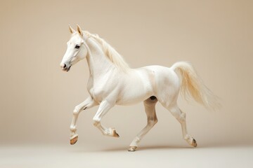 Obraz premium Tiny falabella horse trotting on solid background