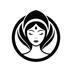 Beauty woman head logo design emblem vector illustration template black and white. Simple icon handing drawn of female face 