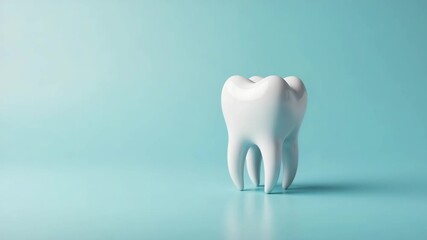 Clean tooth against bright blue background for oral hygiene advertising. Conceptual clean tooth shot shows healthy teeth and protection against tooth decay, and teeth whitening.