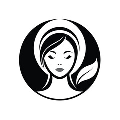 Beauty woman head logo design emblem vector illustration template black and white. Simple icon handing drawn of female face 