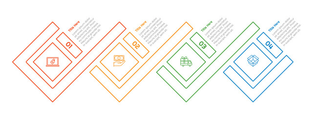 4 Steps Outline Square Infographic Element. Modern and clean design for presentations, reports, and web