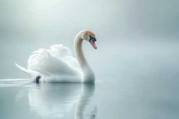 Elegant swan floating isolated on background