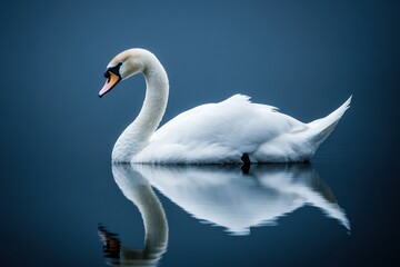 Obraz premium Elegant swan floating isolated on background
