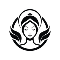 Beauty woman head logo design emblem vector illustration template black and white. Simple icon handing drawn of female face 