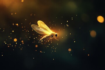 Luminous firefly glowing in darkness isolated